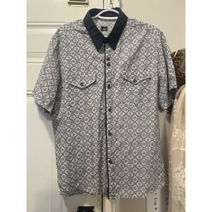 Lagos Mens XXL Geometric Tile Print Button Up Shirt Contrast Polka Dot Collar